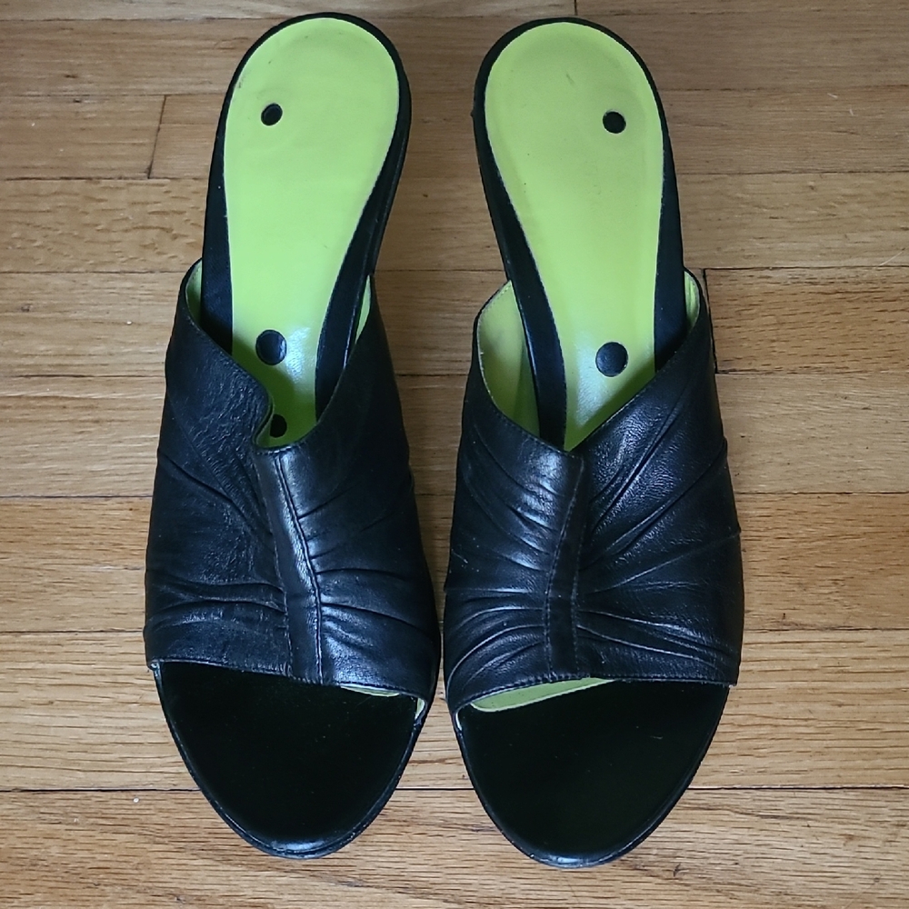 Black Leather Slide Sandals 10